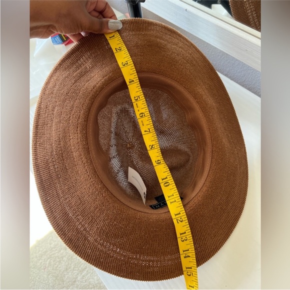 Anthropologie Wyeth Open Weave Brown Wide Brim Hat Textured Cowhide Band - Picture 11 of 11